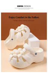 Women's Platform Clog Sandals with Flower Decor — EVA Wedge Beach Shoes