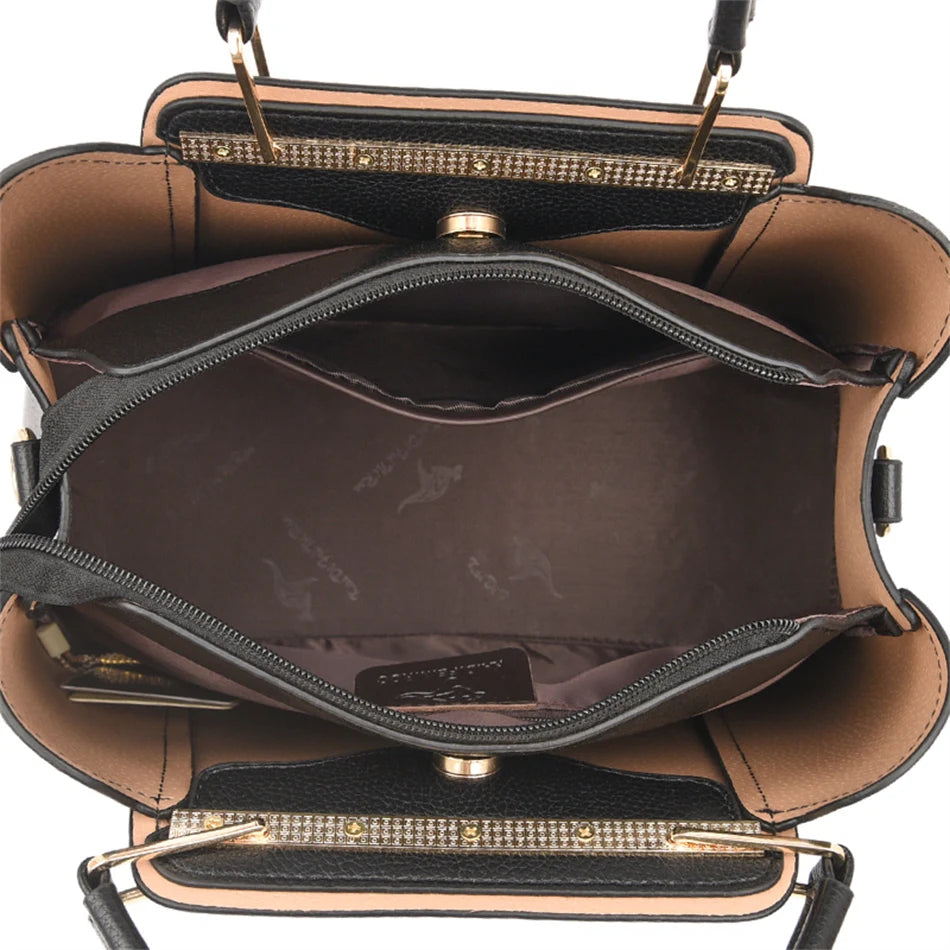 Luxury Triple-Layer Leather Tote & Crossbody