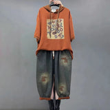 Jeans Set Women Denim Pants Two Piece Set 2025 New Loose Plus size Casual Suit Female Fashion Hooded Printed Jeans Sets