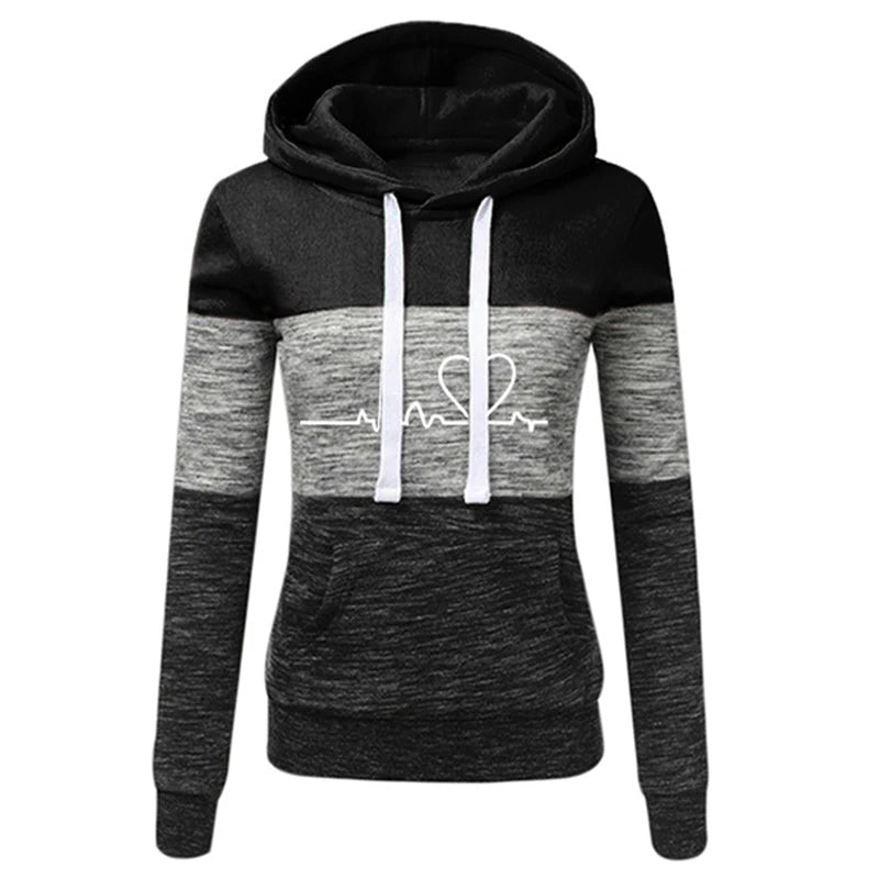 Women Tracksuit Printing Hooded Sweatshirt Sweatpant Color Block Versatile Casual Jogging Pullovers Sport Trousers Outfits S-3XL
