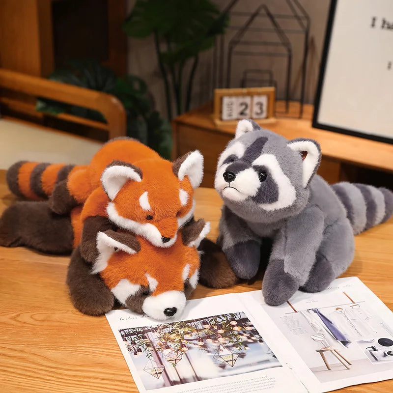 New Stuffed Anime Figure Doll Turned Red Panda Plushie Doll Fluffy Hair Red Raccoon Animals Hug Throw Pillow