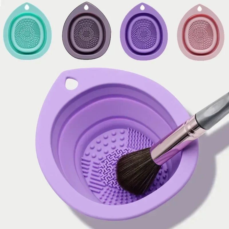 USA-Made Foldable Silicone Makeup Brush Cleaner & Powder Puff Washing Bowl