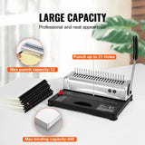 SucceBuy Binding Machine Comb Binding Machine 21Holes Binding 450 Sheets Book Binder Machine with 100 PCS 3/8'' Comb Binding Spines