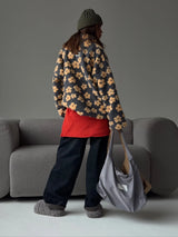 Zekye Women's Sweatshirt Flower Fleece Half Zipper Lapel Sweater Thickened with Lining Winter Clothes Woman Y2k Clothes