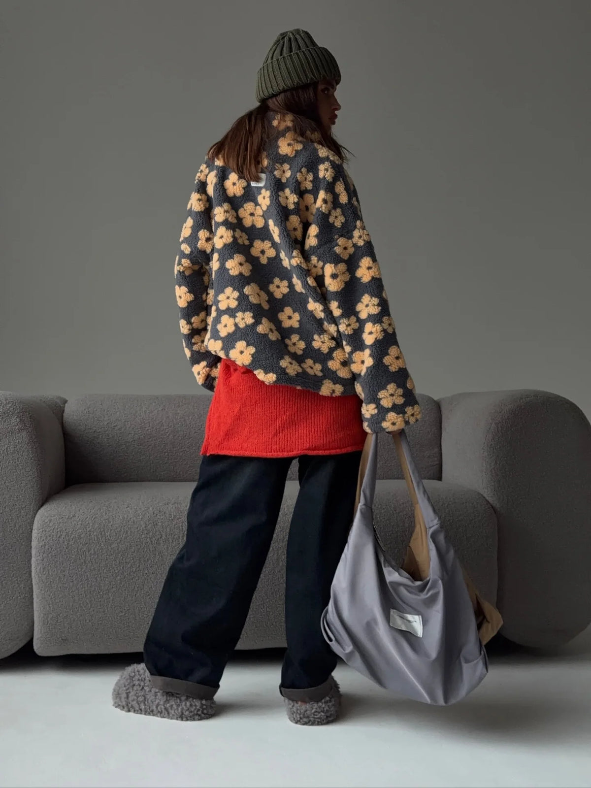 Zekye Women's Sweatshirt Flower Fleece Half Zipper Lapel Sweater Thickened with Lining Winter Clothes Woman Y2k Clothes