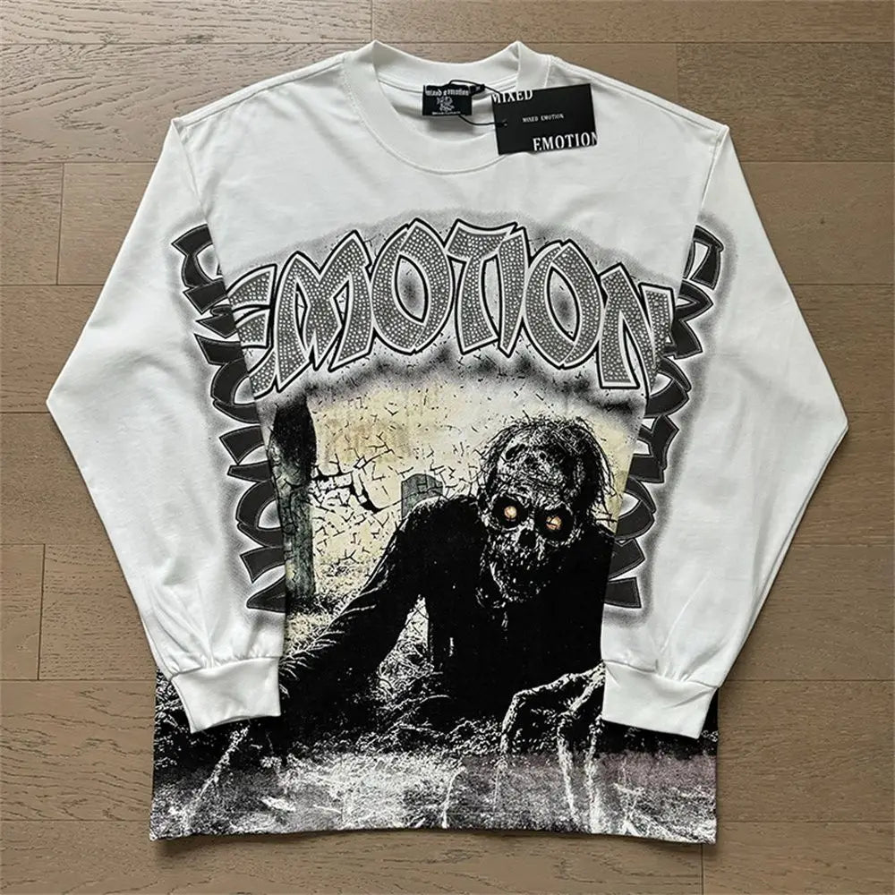 Mixed Emotion Oversized Cotton Long Sleeve T-Shirt