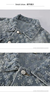 Fashionable Premium Jacquard Washed Denim Jacket for Men - Autumn New Arrival American Vintage Distressed Streetwear Style