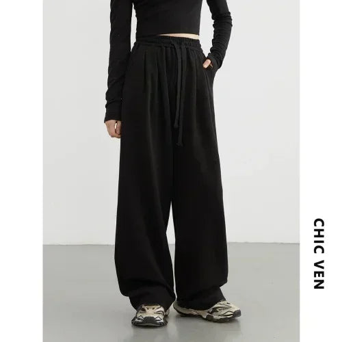 Women's High-Waisted Drawstring Wide-Leg Pants