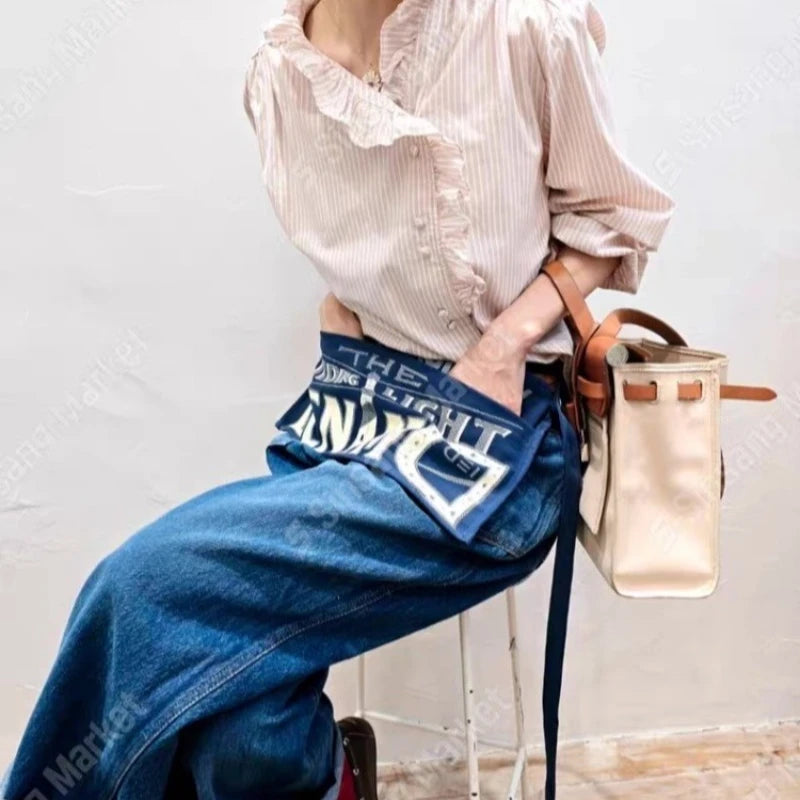 Vintage Letter Print Canvas Waist Bag for Women Multifunctional Crossbody Bag, Casual Apron Chest Bag, Streetwear Fanny Pack