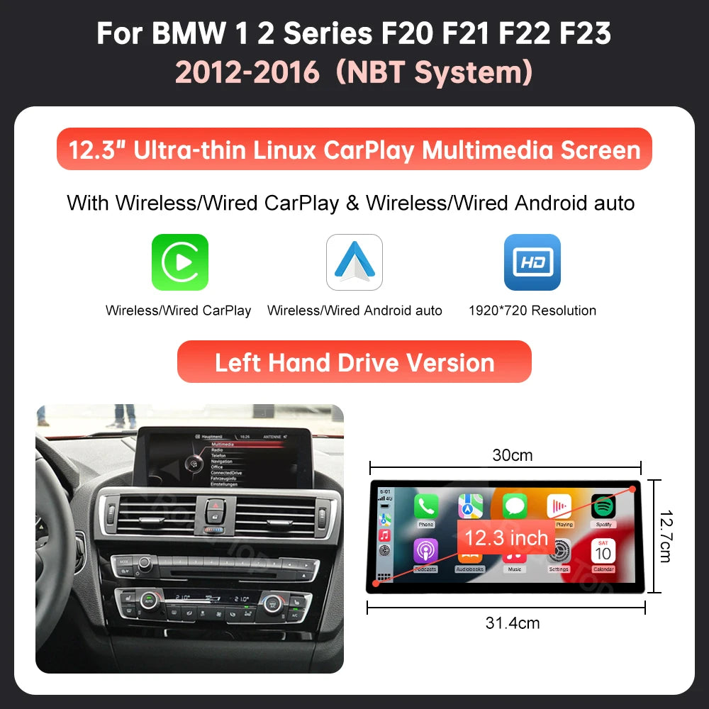 12.3'' BMW F20/F21/F22/F23 Linux CarPlay & Android Auto Screen