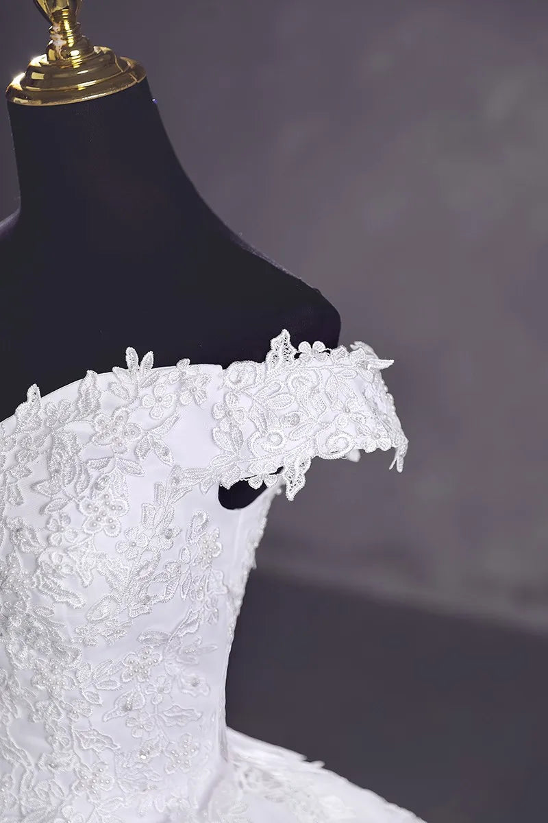 Pure White Wedding Dresses Elegant Boat Neck Ball Gown Simple Vestido De Noiva Plus Size Robe De Mariee