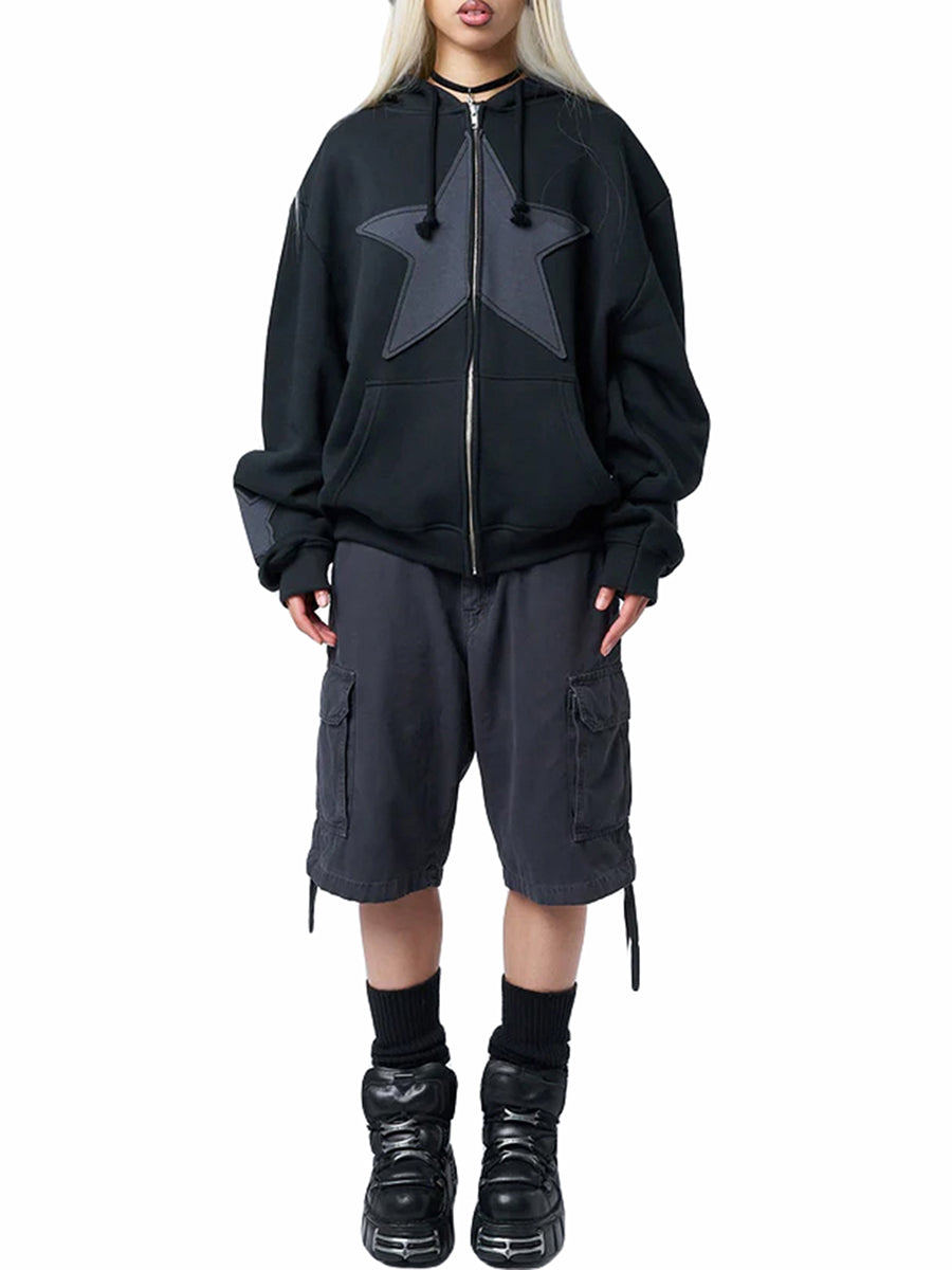 Women's Y2K Star Print Zip-Up Hoodie