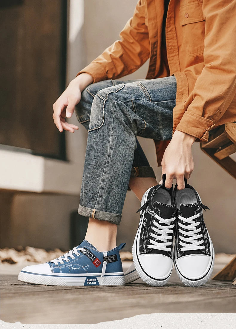Men's Plus Size Canvas Sneakers — Breathable Lace-Up Casual Flat Shoes