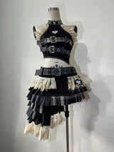 Summer Vintage Elegant Y2K Woman 2 Piece Sets Punk Gothic Strapless Crop Tops +High Waist Ruffle Skirt Female Party Outfits 2025