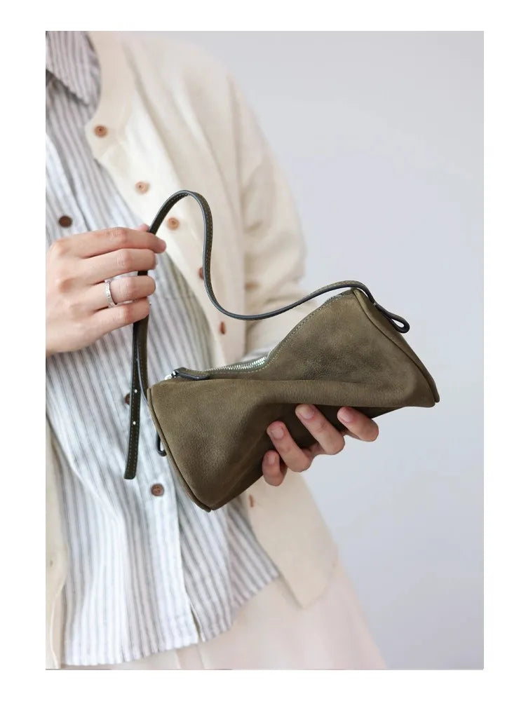 Full Grain Leather Soft Balck Small Size Crossbody Bags For Women Luxury Adjustable Shoulder Strap Underarm Bag Portable Handbag