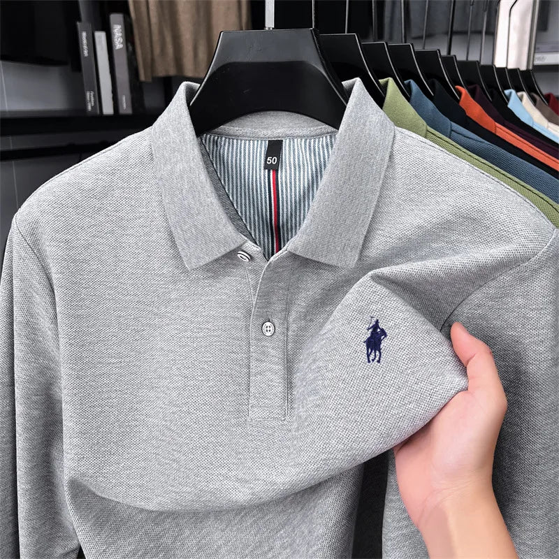 Premium Cotton Embroidered Long Sleeve Polo Shirt