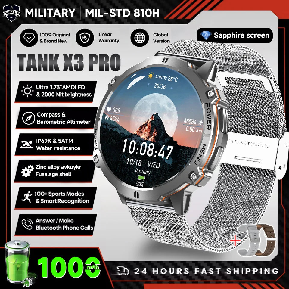2026 Military Tank X3 Smart Watch | 1000mAh | AMOLED