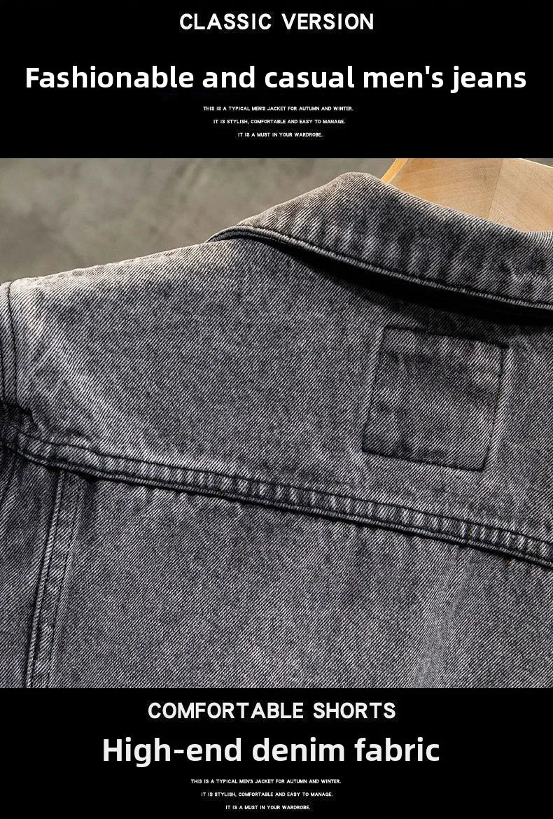 Trendy Workwear Casual Denim Jacket Thickened Fleece Lined Men's Clothing Versatile Jeans Outerwear for Youth