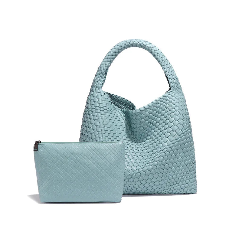 2025 Women Bag Luxury PU Leather Handbag Lady Fashion Handmade Knitting Tote Female Hand-woven Basket Shoulder Bag with Purse