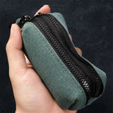 Portable Keychain Wallet for Men Women Large-Capacity Double Zipper Key Pouch Bag Suede Leather Key Case Unisex Coin Purse