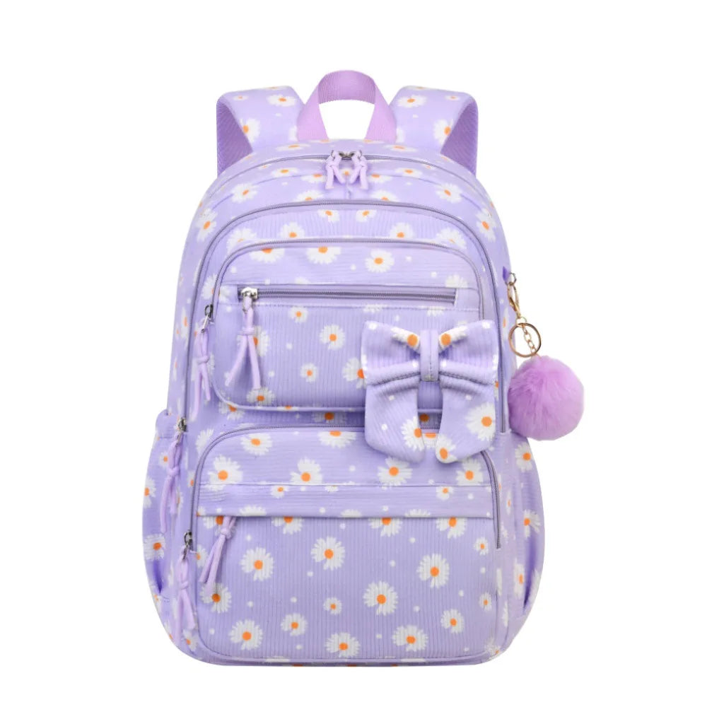 Corduroy Girls School Bags Korean Style Daily Backpack For Women lightweight bow Travel Backpacks Teenagers Casual Bags