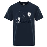 Men's High Quality Cotton Blend Funny Astronaut Print Summer T Shirt Loose O-neck Men Tshirt Short Sleeve T-shirt Male Tees Tops