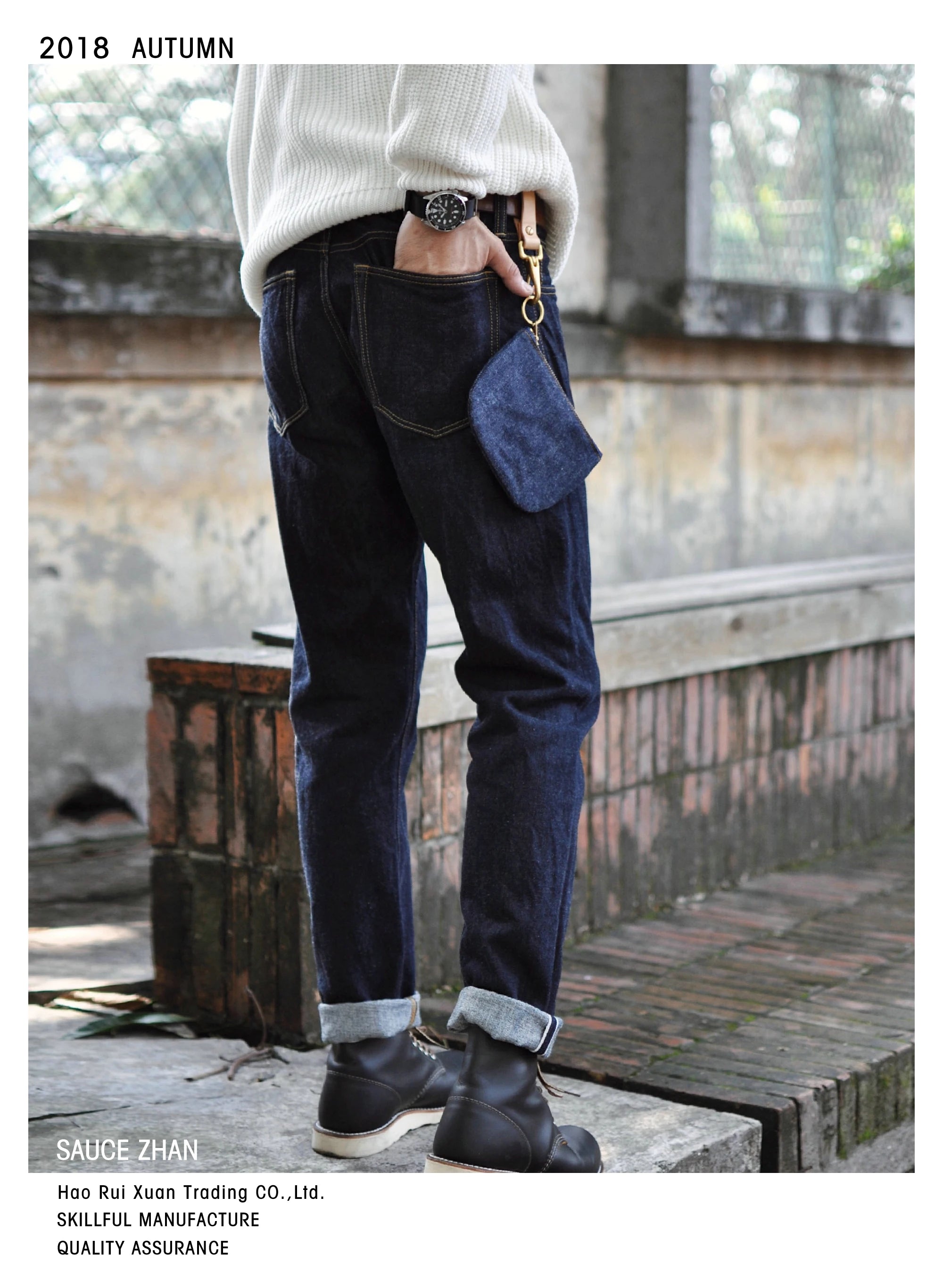 SauceZhan 315XX Taper  fit Selvedge denim Jeans for men  Denim Jeans Unwashed BLUE Jeans 14.5 Oz Motorcycle Jeans