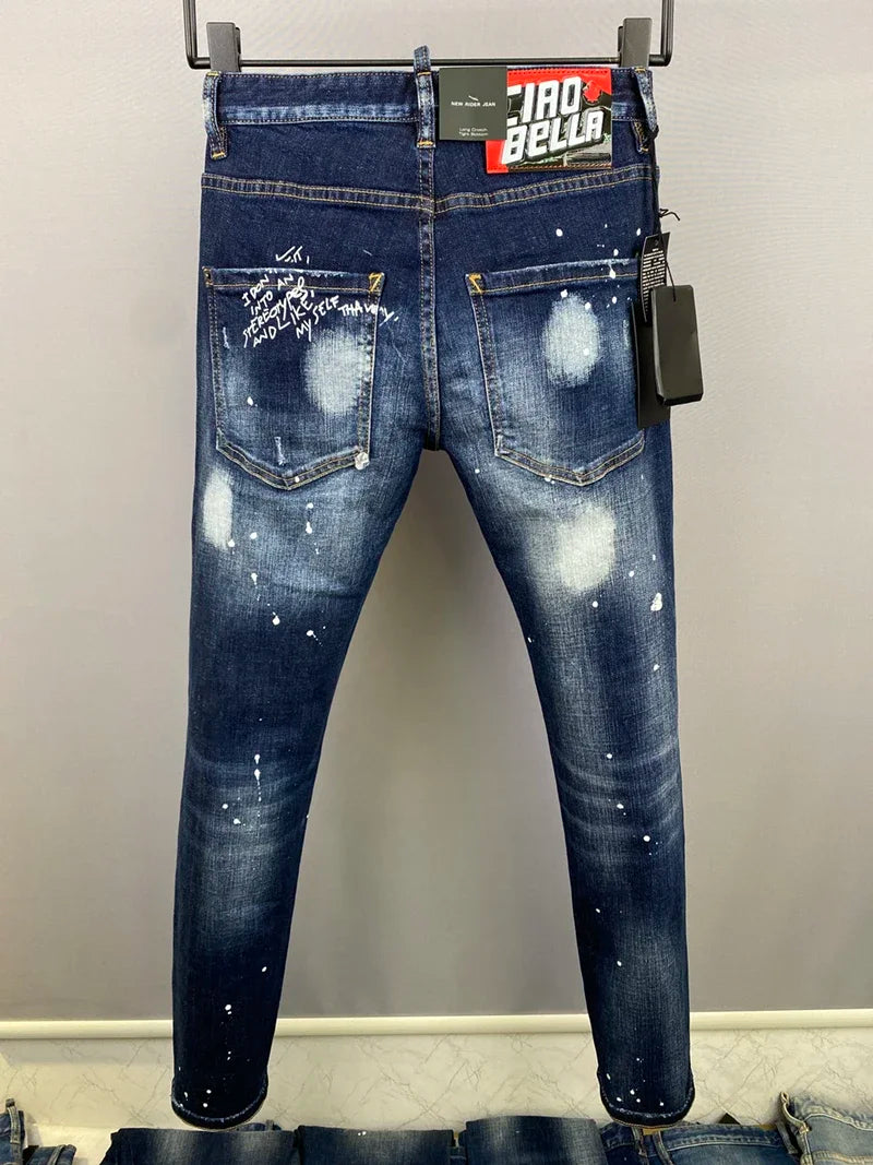 ICON BRAND Men Jeans Dsq2 Denim Pants Hole Slim Pencil Trousers Buttons Party Clothes coolguy D2 JEANS for husband blue