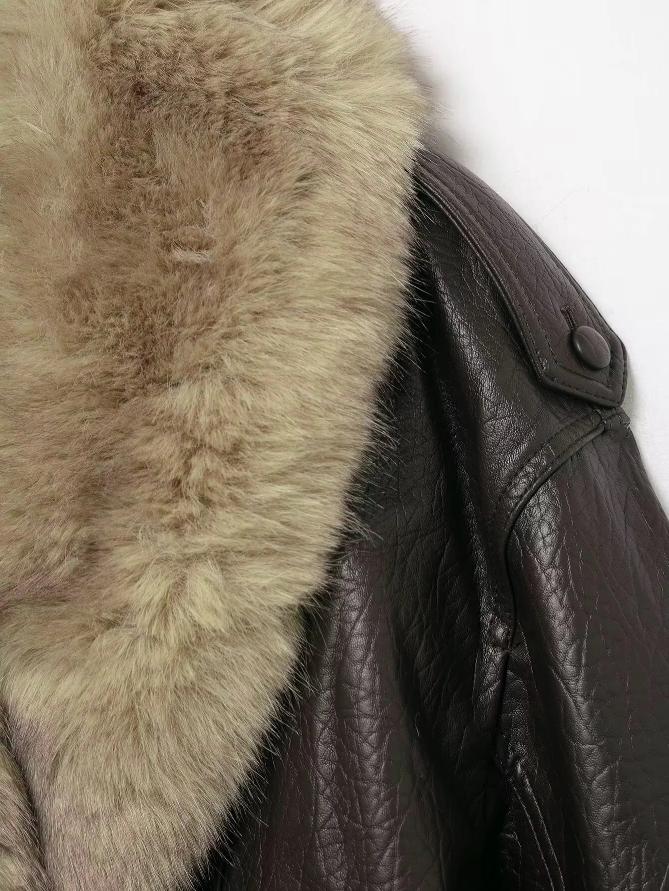 Oversized Faux Leather Winter Jacket