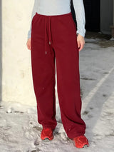 Autumn Burgundy Sweatpants Women Straight Leg Sport Pants Cotton Ladies Coffee Basic Joggers Wide Leg Women's Pants And Trousers