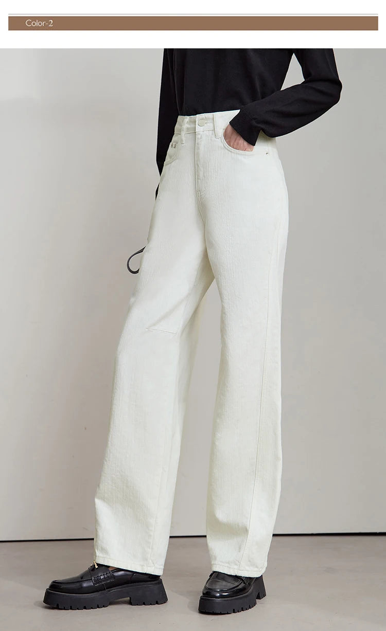 AMII Minimalist 2025 Autumn New Arrival Pants Minimalism Retro Casual Office Lady Pure Cotton Jeans Women Denim Trouser 12543141