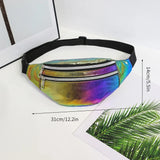 DX Holographic Fanny Pack Hologram Waist Bag Laser Beach Travel Banana Hip Bum Zip Waist Bags Women Belt Bag For Girls