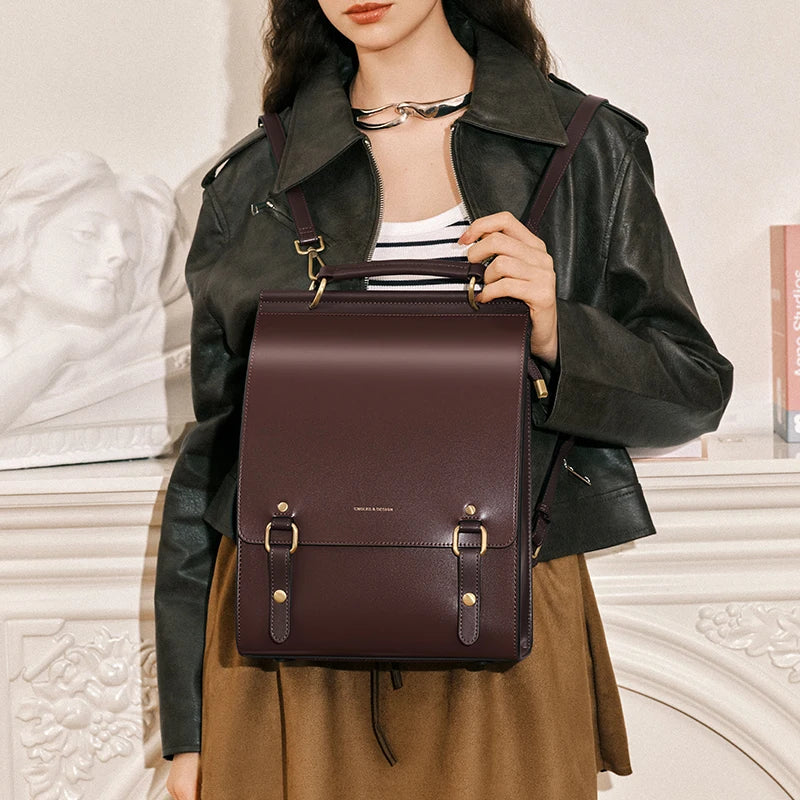 Cnoles Vintage Women's Leather Backpack Casual Shoulder Bag Travel Purse for Girls College School Book Bag