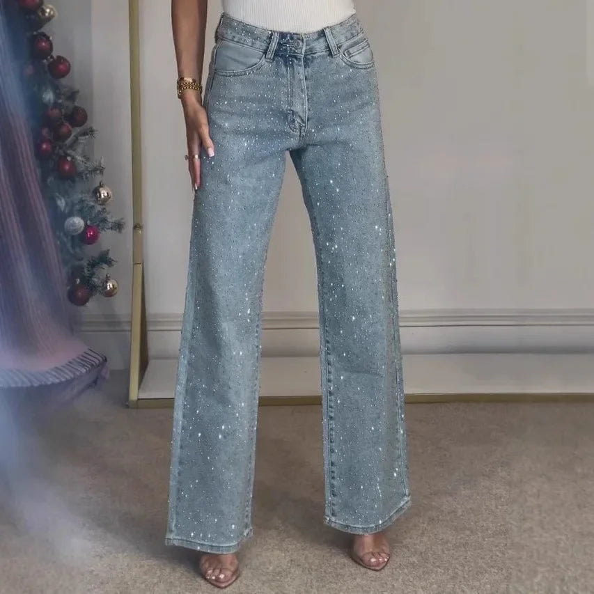 Women’s High-Waist Straight Diamond Jeans - Vintage Y2K Streetwear