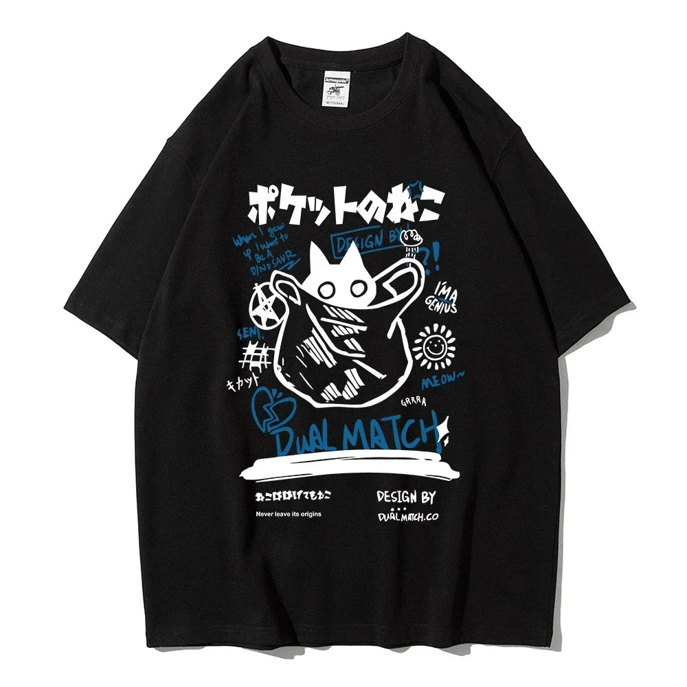 Kawaii Cat Print Graphic Tee – Unisex Streetwear