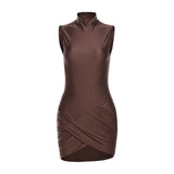 Nibber Cross Ruffles Mini Bodycon Dress
