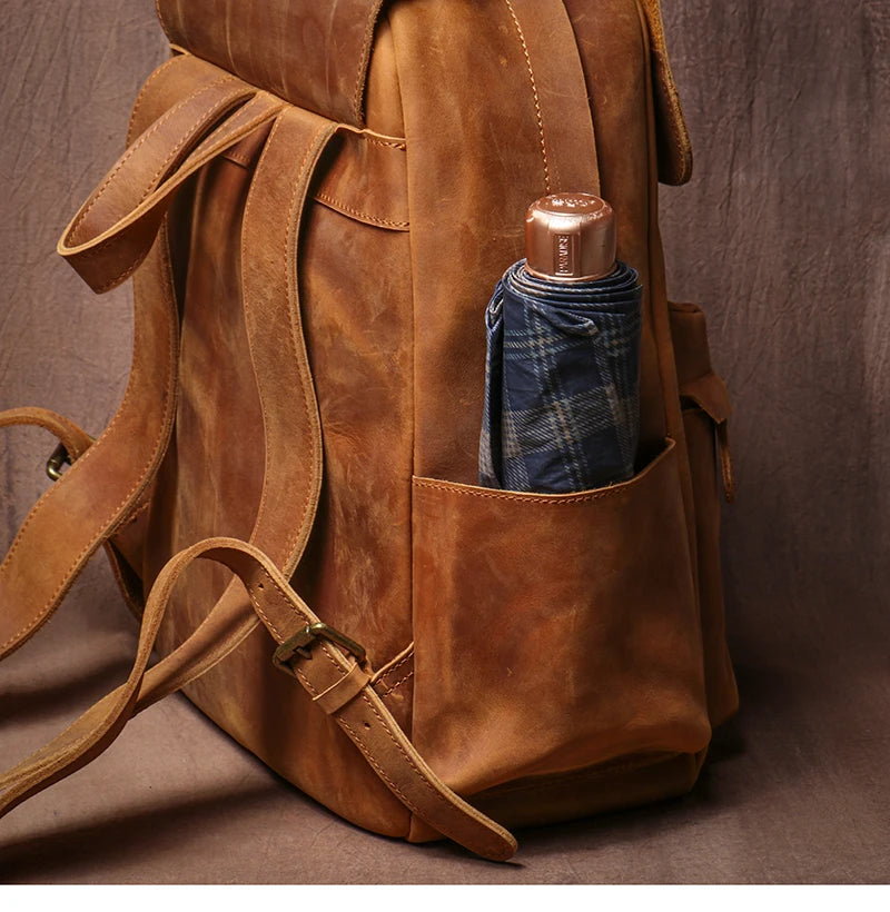 LUOKIR High Quality Genuine Leather Backpack Vintage Crazy Horse Cowhide Luxury School Bag Computer Knapsack For 15 Inch Laptop
