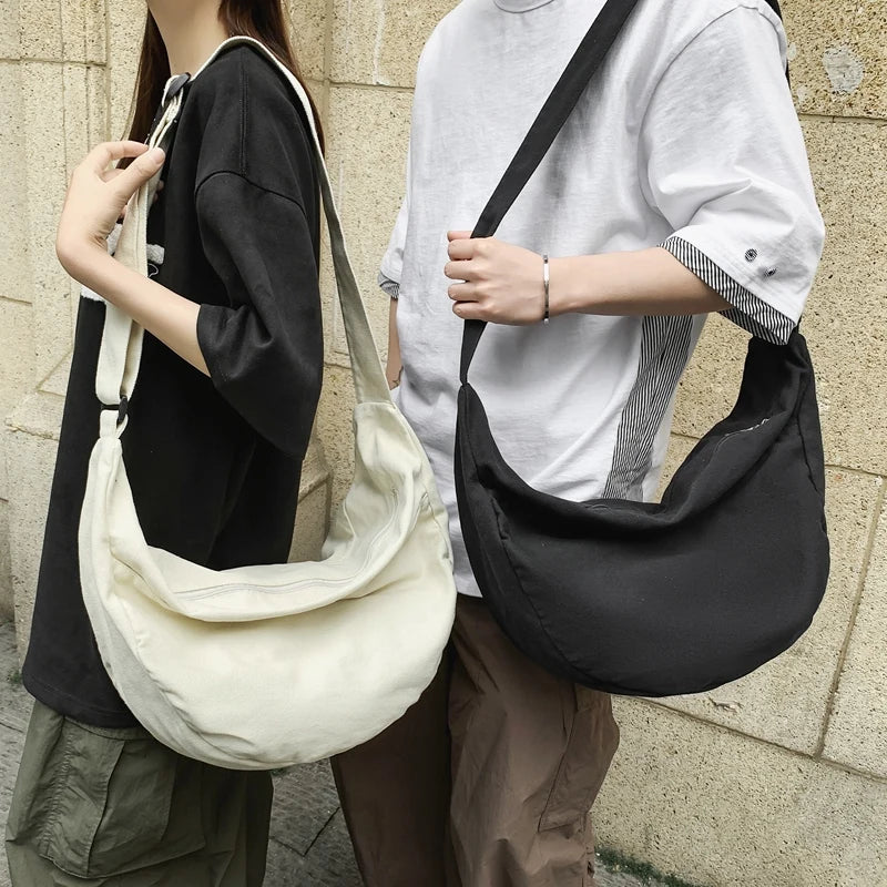 Solid Color Canvas Female Crossbody Bags For Women Large Capacity Shopping Messenger Bag Student Shoulder Bag Unisex School Bag