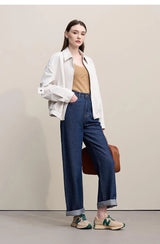 AMII Women's Barrel Jeans – Retro Straight Denim Trousers