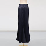 VGH Chic Two Piece Sets for Women Stand Collar Short Sleeves Spliced Pocket Tweed Top High Waist Maxi Skirts Vintage Suit Female