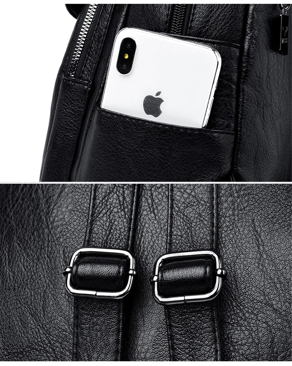Women's Leather Backpack with Organizer Pockets