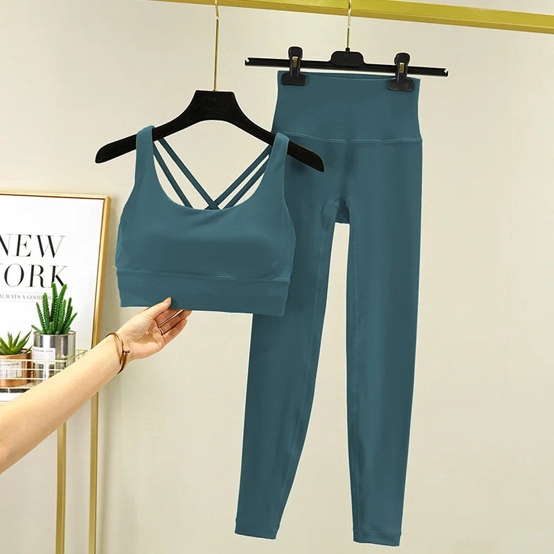 TRY TO BN 2 Piece Yoga Set Women's Tracksuit Sports Bra High Waist Leggings Tummy Control Squat Proof Workout Outfit Gym Clothes