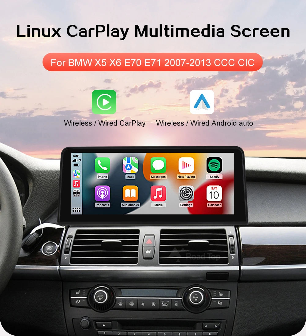 RoadTop 10.25"/12.3" Wireless CarPlay & Android Auto Screen for BMW X5 X6
