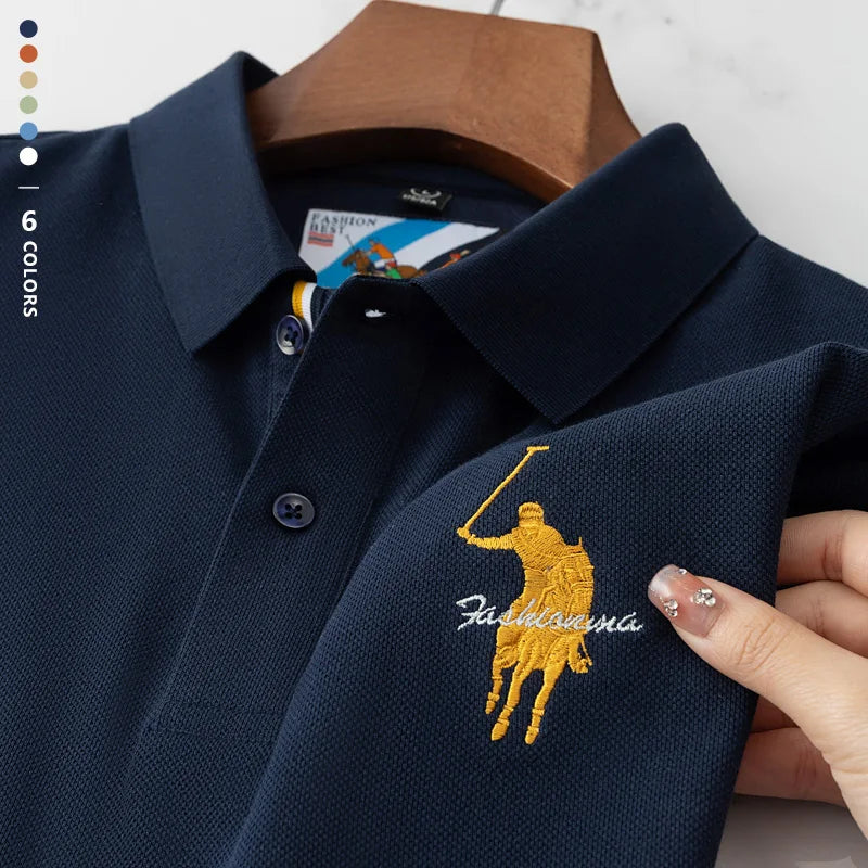 Men's Embroidered Cotton Polo Shirt – Breathable Summer Fit