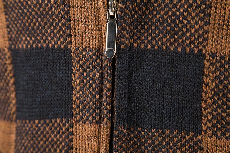 Men’s Winter Plaid Fleece-Lined Hooded Cardigan Jacket