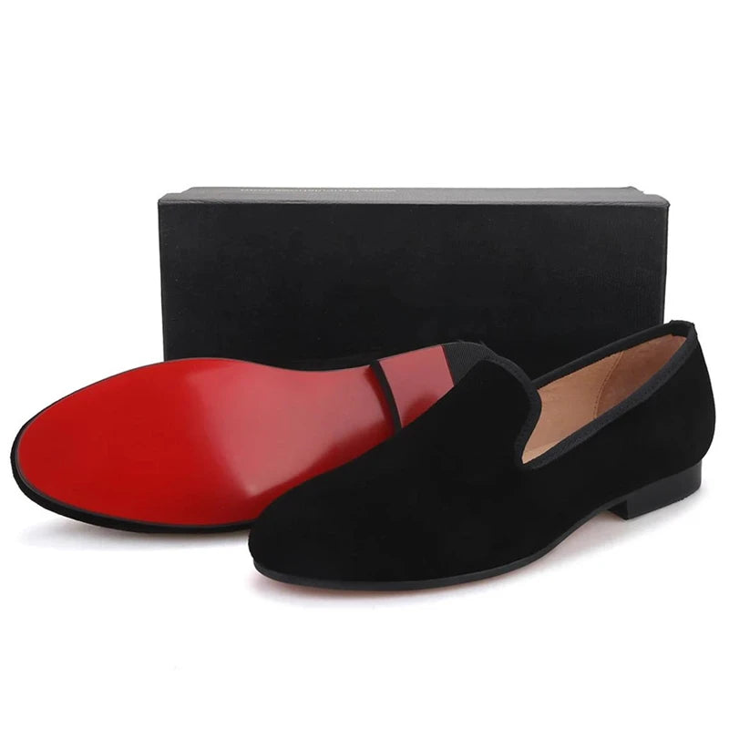 New In Red Bottom Shoes for Men Loafers Flock Solid Slip-On Party Men Dress Shoes Size 38-48 Free Shipping Men Shoes