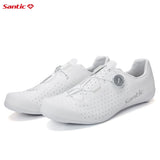 Santic Carbon Fiber Cycling Shoes Outdoor Wear Resistant Road Riding Sneakers Unisex Men Women Adjustable Pro Racing Bicyle Shoe