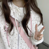 Women's Cat & Floral Print Zip-Up Hoodie