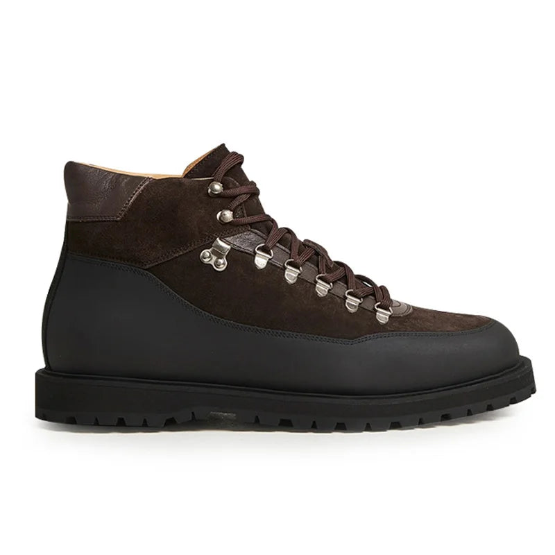 KOWM Hiking shoes men's walking boots British thick soled cowhide high top motorcycle boots ankle sneakers  casual trekking shoe