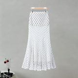 Women Polka Dot Print High Waist Maxi Skirt Elegant Ruched Mermaid Long Skirts 2026 Summer Casual Vacation Fashion  Outwear